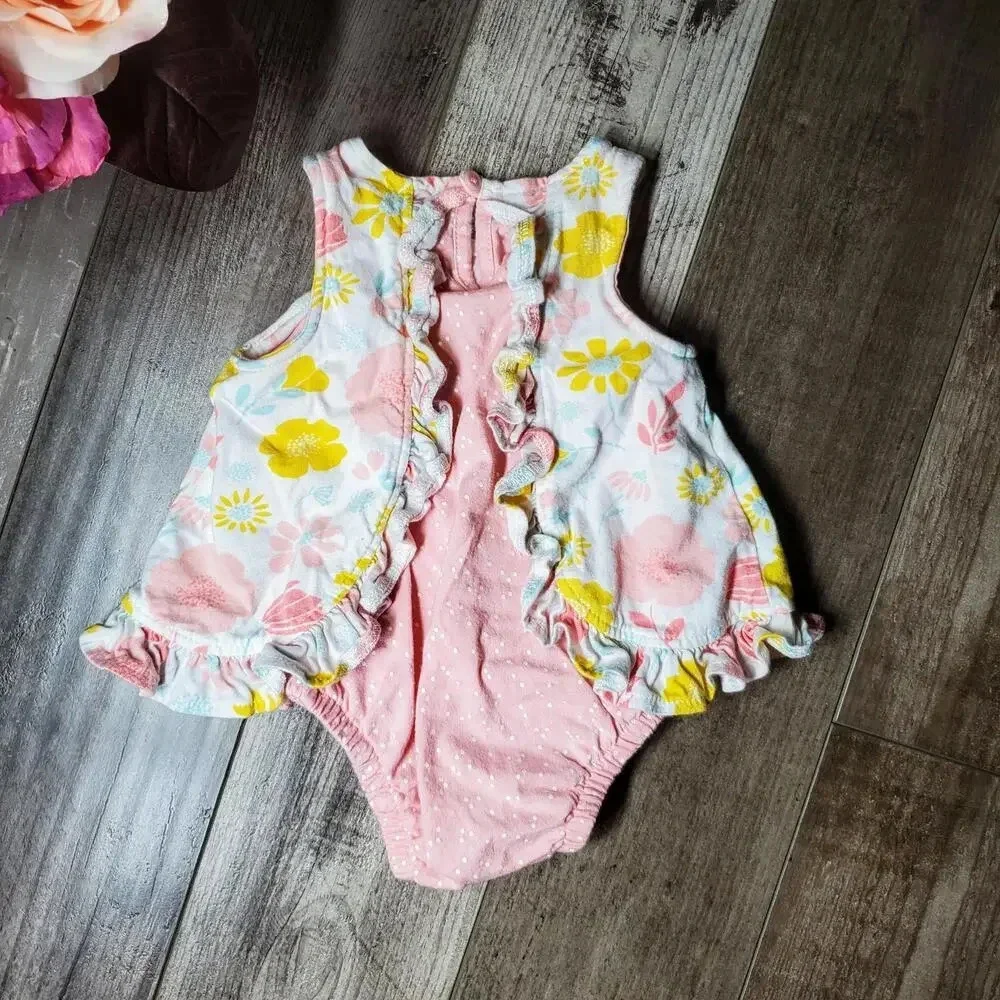 Child of Mine by Carter's Floral and Polka Dot Pastel Baby Girl Outfit Size 0-3m